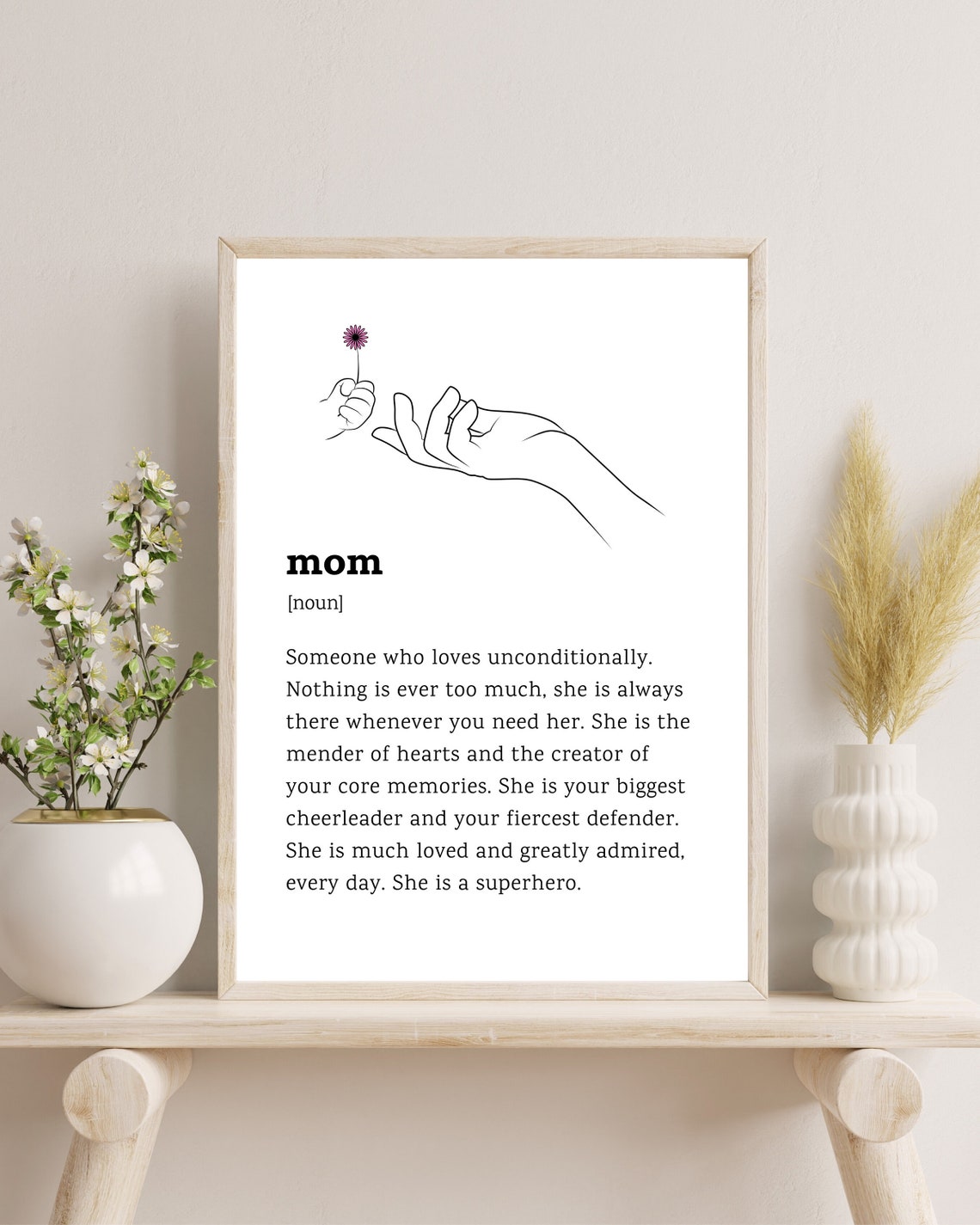 Mom Definition Line Art Hands Heartfelt Meaningful Gift Poster - Image 3