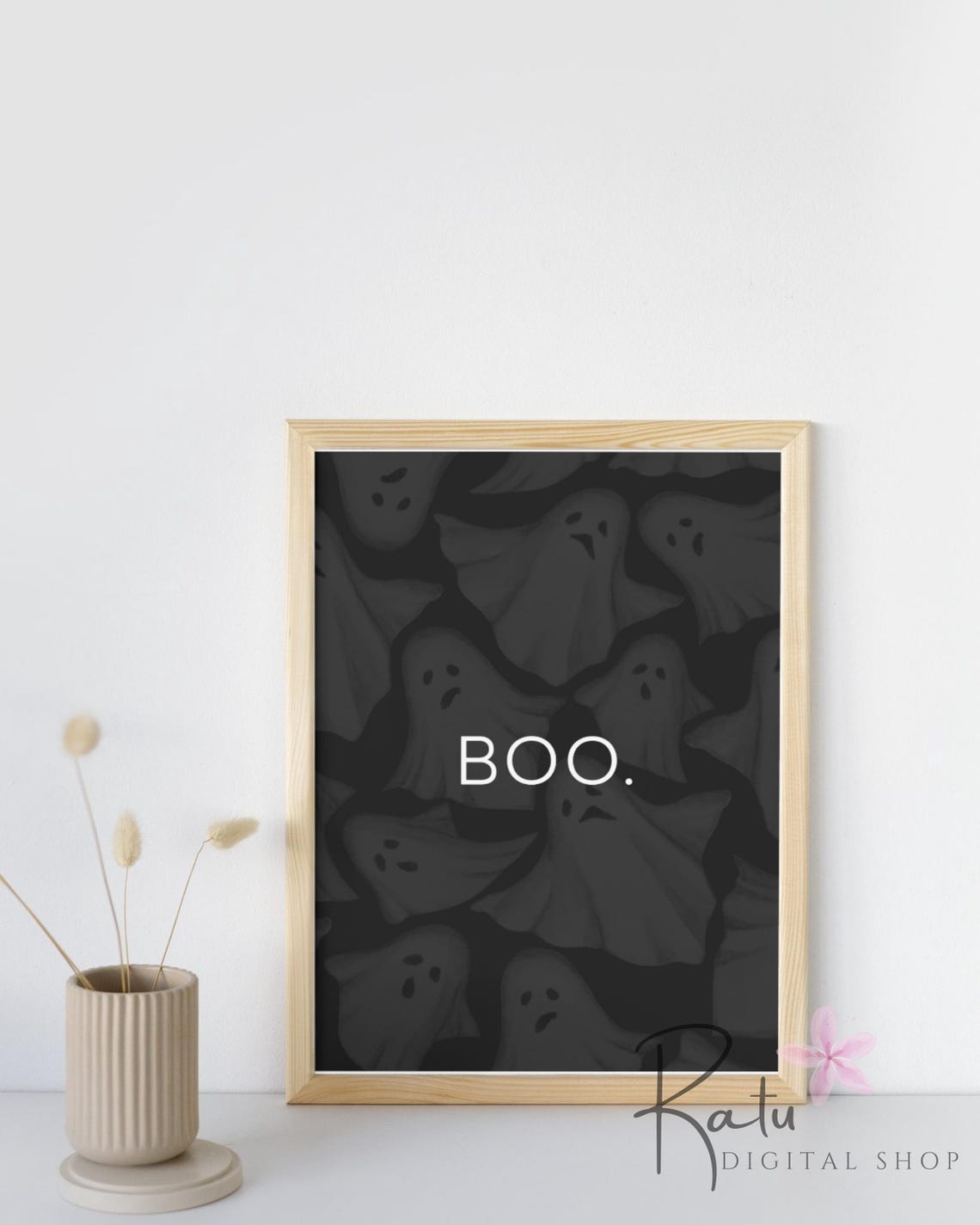 Boo Ghost Pattern Spooky Black Halloween Poster Cute Dark Decor - Image 2