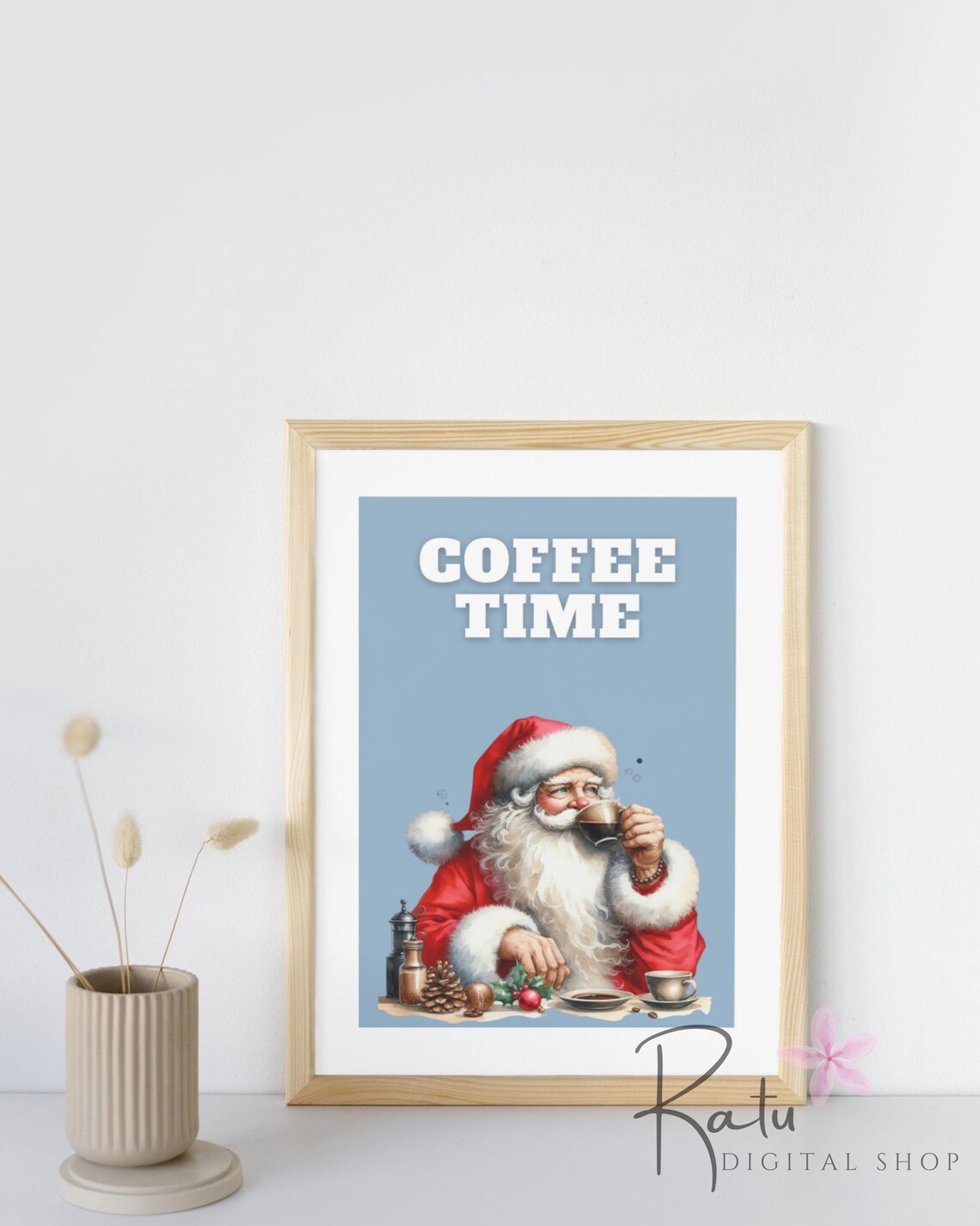 Santa Coffee Lover Retro Holiday Art Print - Image 2