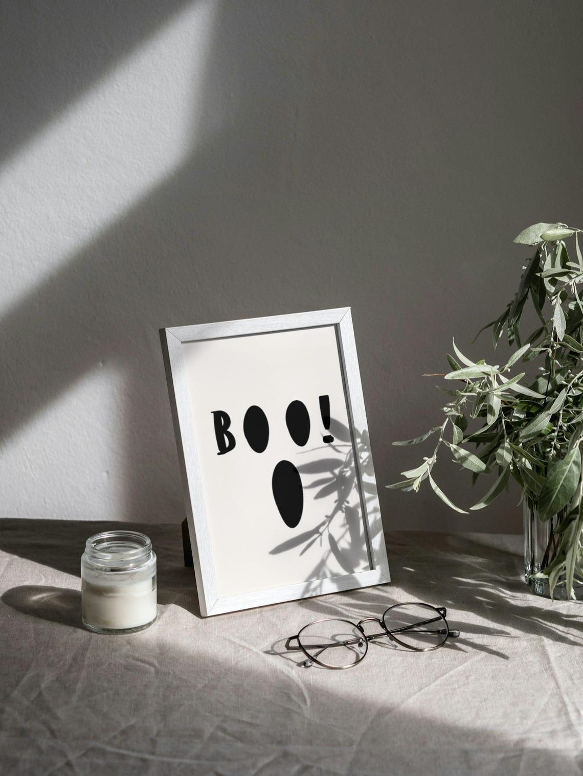Boo Ghost Face Halloween Poster Minimal Black White Spooky Wall Decor - Image 3