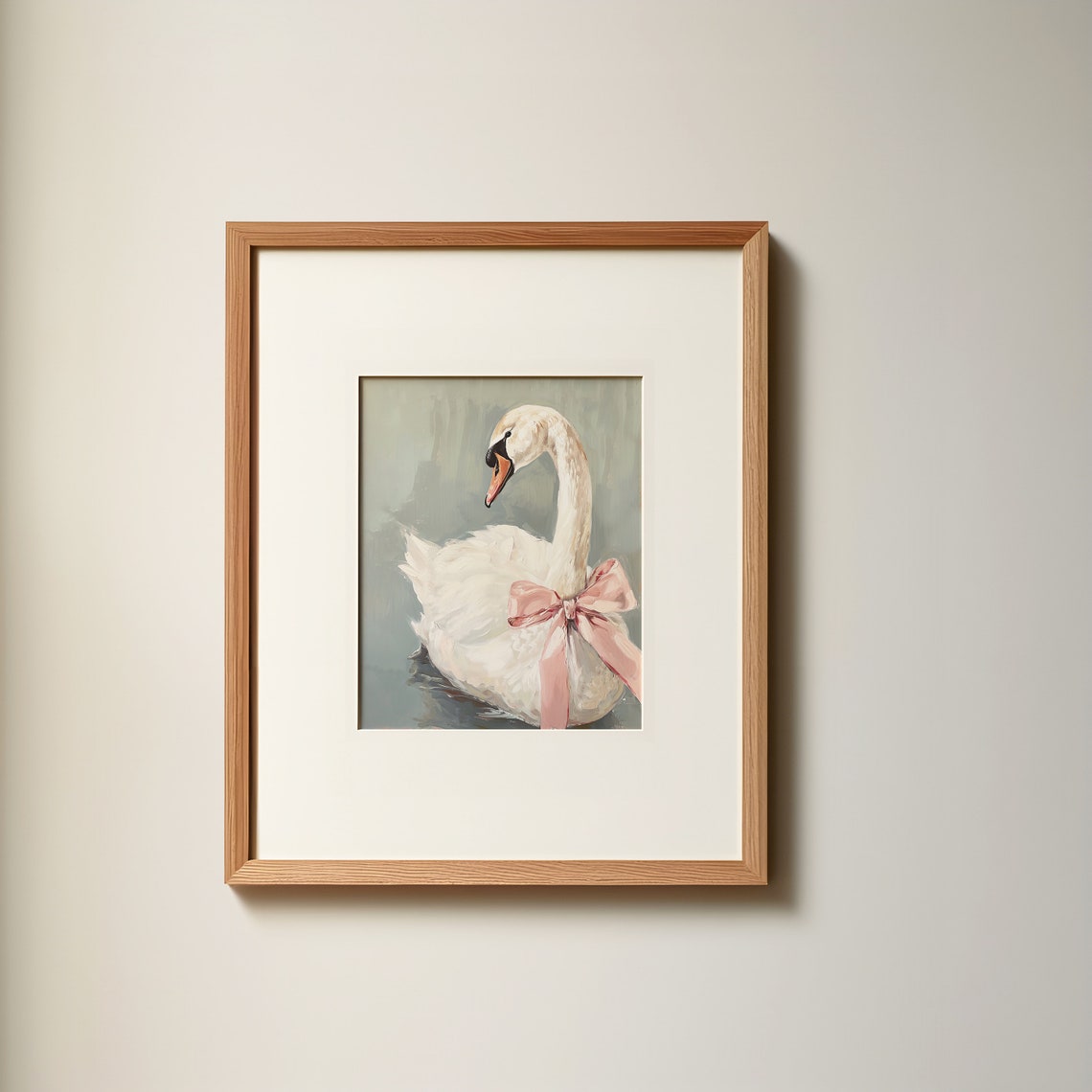 Swan With Pink Bow Pastel Balletcore Nursery Painting Poster