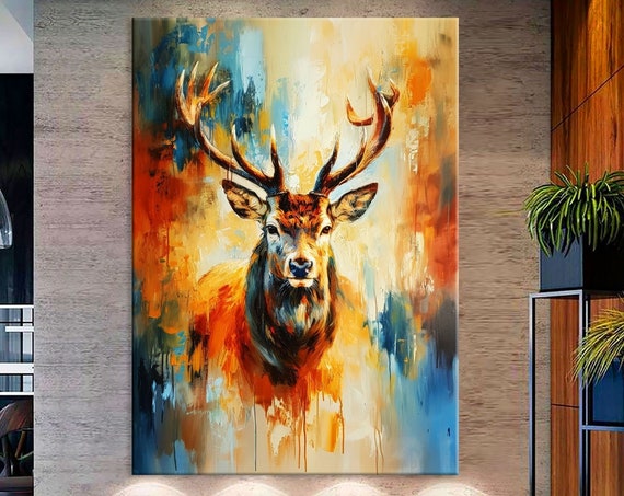 Deer Print On Wall Art Living Room Decor Jungle Animal Art Deer Art Animal Portrait Print Extra Large Wall Art