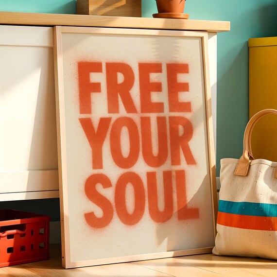 Free Your Soul Bold Red Spray Paint Typography Urban Wall Poster