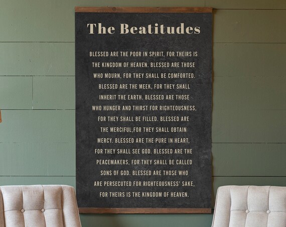 The Beatitudes Scripture Christian Typography Black Background Faith Poster