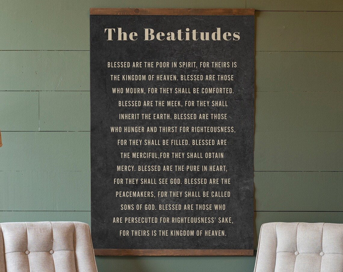 The Beatitudes Scripture Christian Typography Black Background Faith Poster
