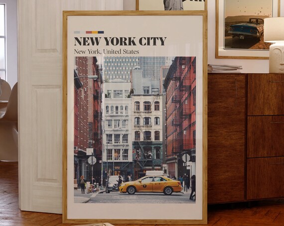 New York City SoHo Street Yellow Taxi Photo Retro Travel Poster