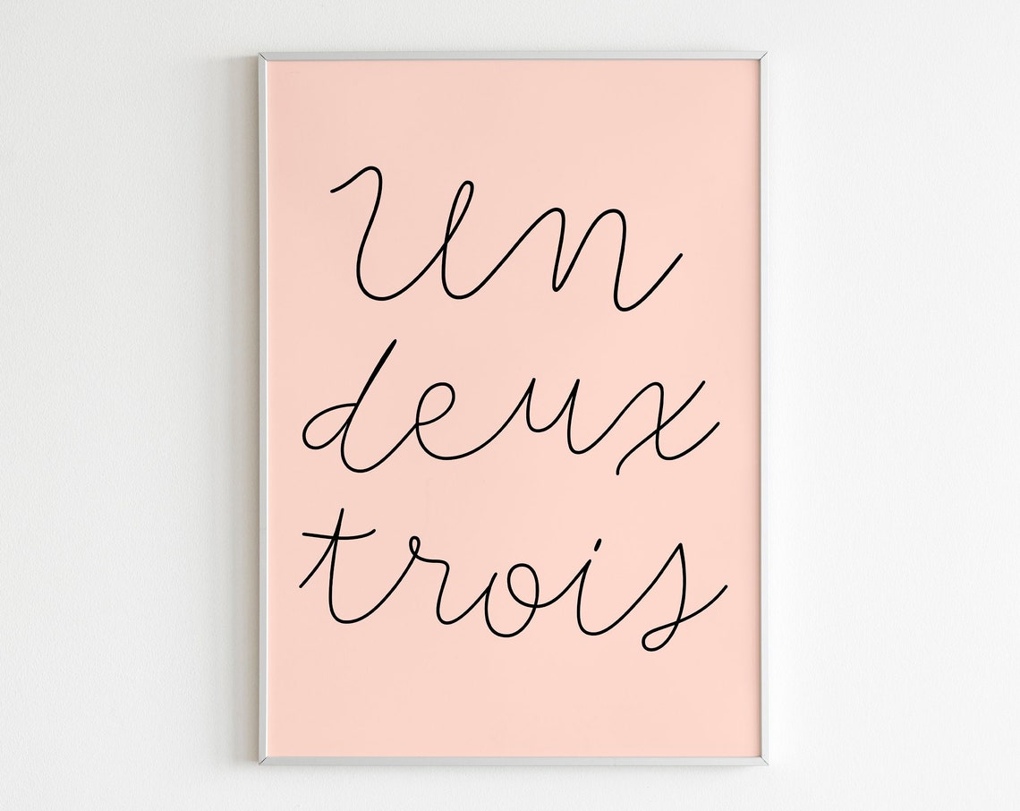 Un Deux Trois French Script Blush Pink Scandinavian Style Poster