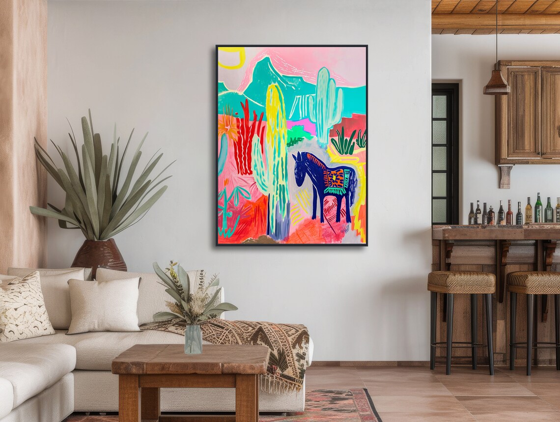 Southwestern Donkey and Cactus Abstract Art Print - Image 3