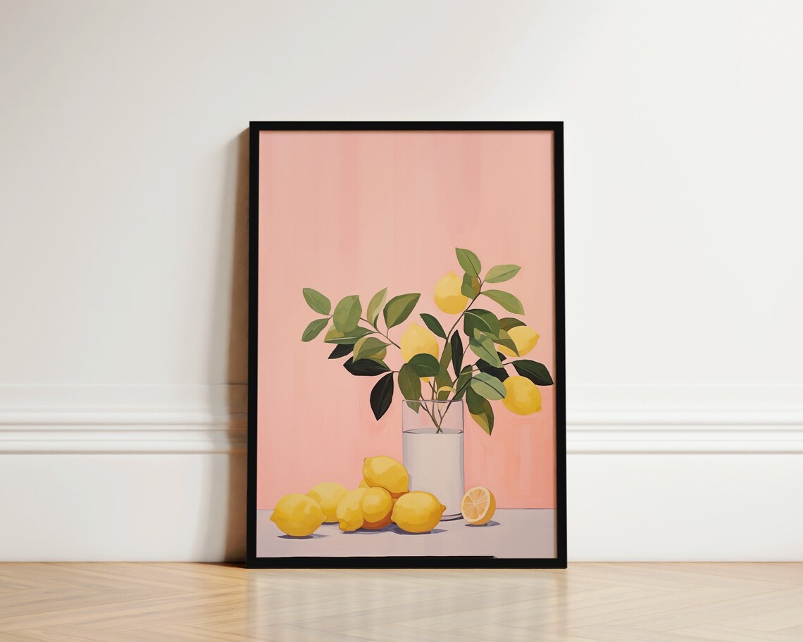 Lemon Print Kitchen Wall Art, Mid-Century Poster