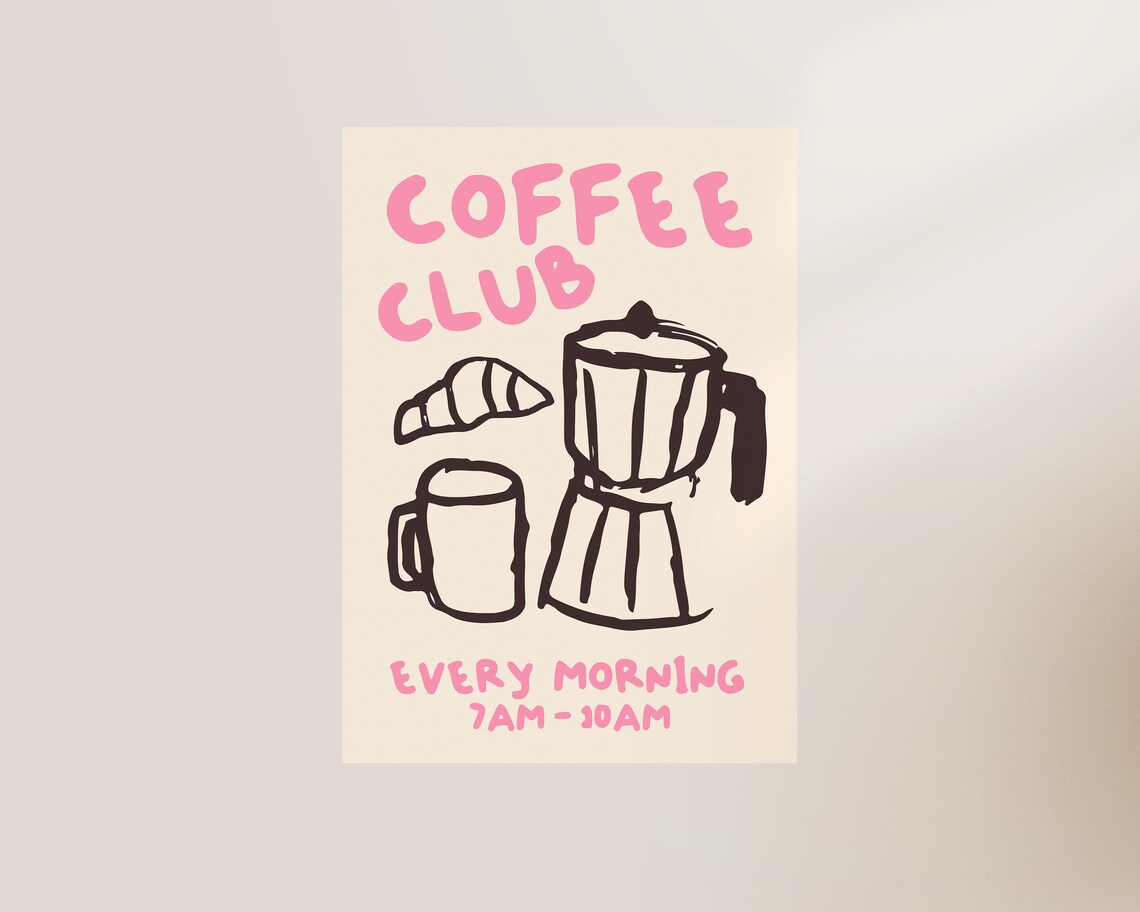 Coffee Club Hand-Drawn Kitchen Wall Art Print - Image 3