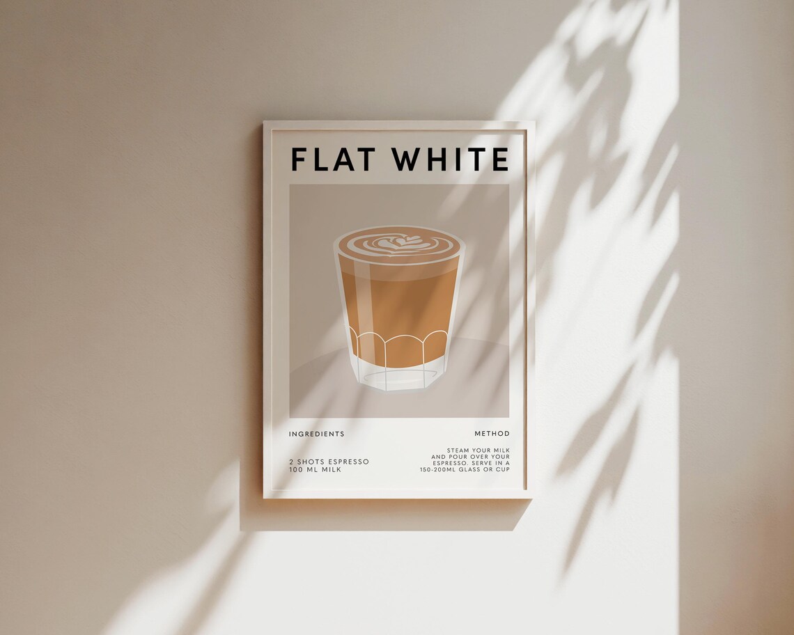 Flat White Coffee Poster, Kitchen Wall Art - Image 2