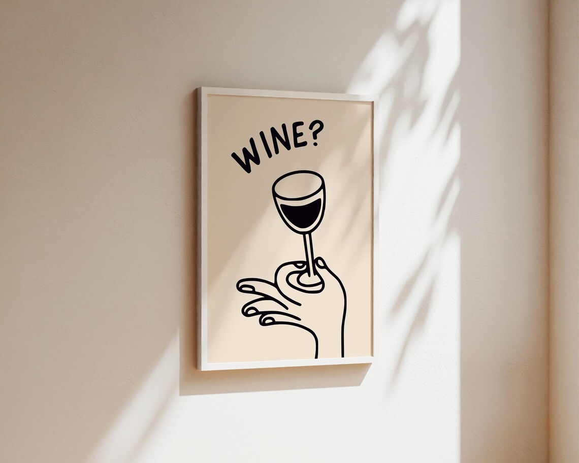 Wine Question Mark Minimal Line Art Kitchen Quote Funny Poster - Image 2