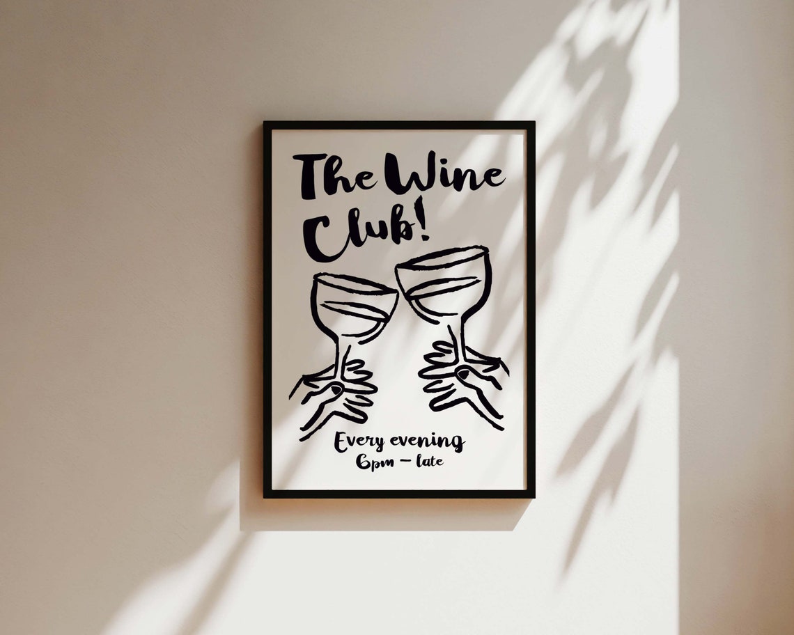 Wine Club Kitchen Poster, Hand-Drawn Wine Print - Image 3