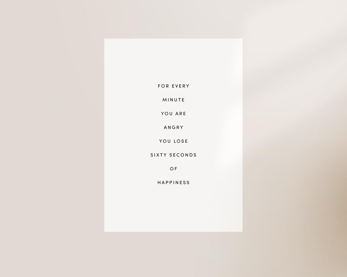 For Every Minute You Are Angry Inspirational Happiness Quote Poster - Image 2