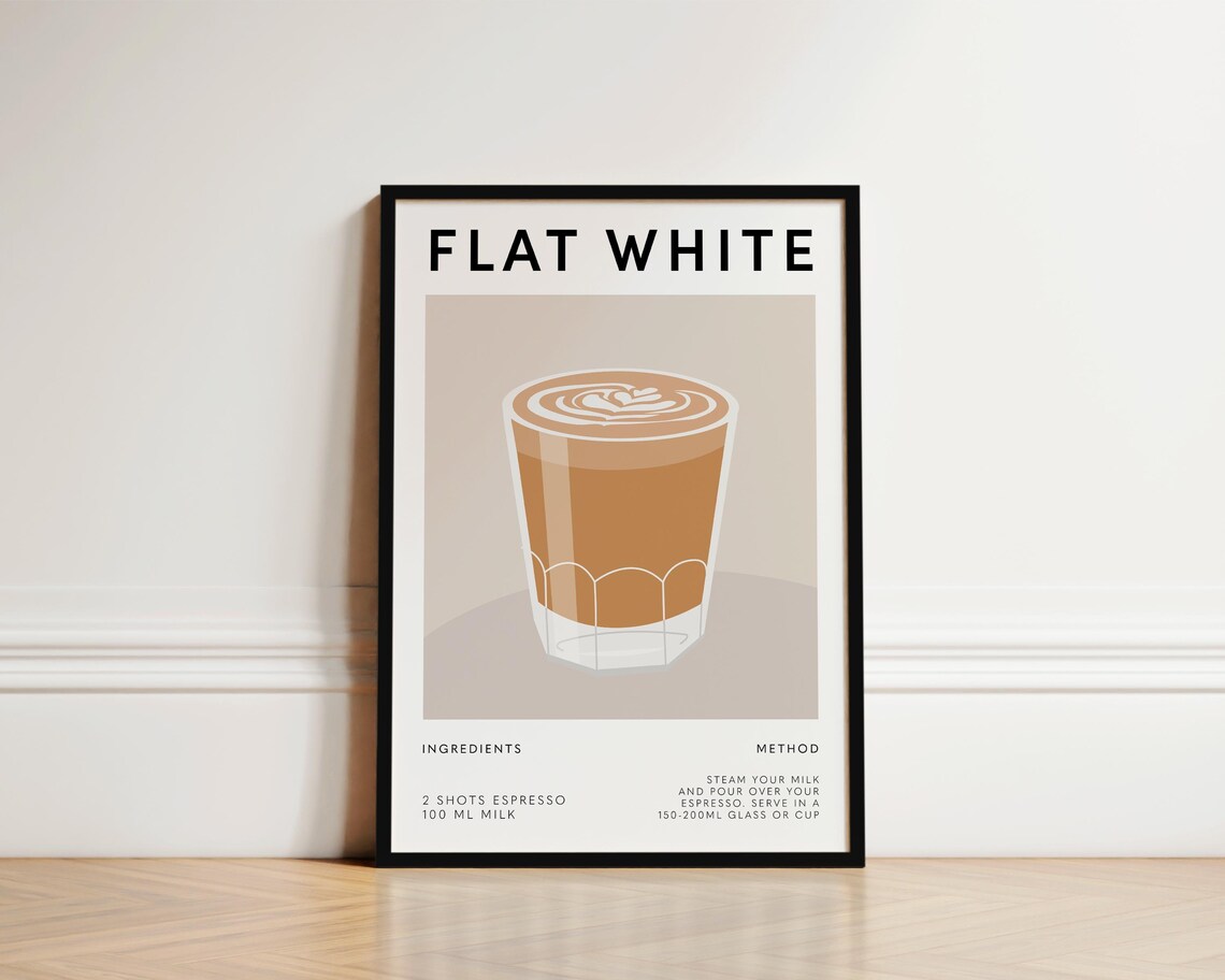 Flat White Coffee Poster, Kitchen Wall Art