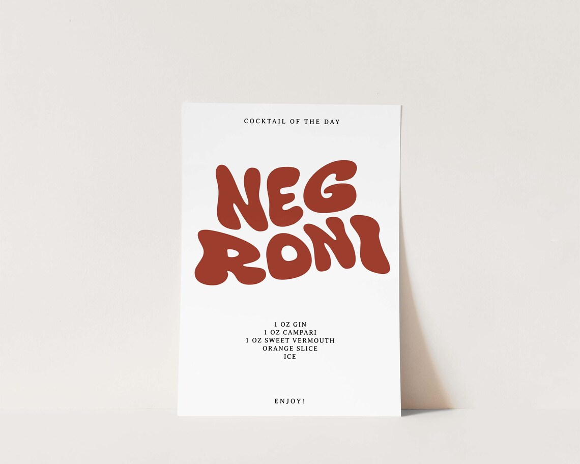 Negroni Cocktail of the Day Bubble Letters Drink Recipe Poster - Image 3