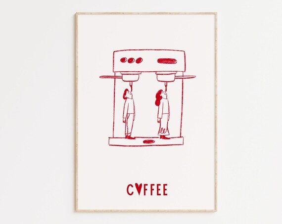 Hand Drawn Coffee Print, Retro Italian Kitchen Decor