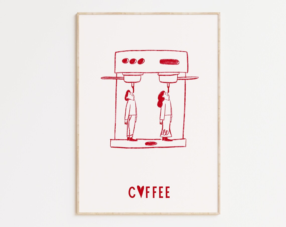 Hand Drawn Coffee Print, Retro Italian Kitchen Decor