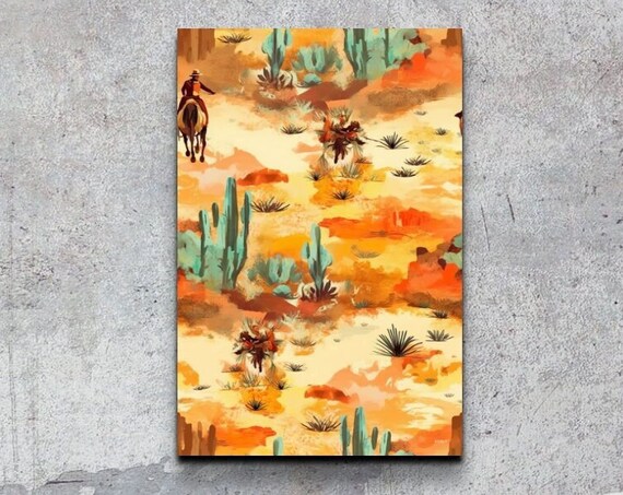 Cowboy Impressionist Wall Art Cowboy Art Southwestern Wall Art Abstract Desert Art Vintage Cowboy Art