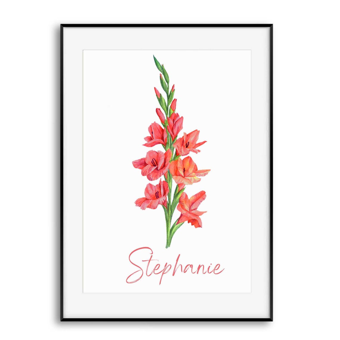 August Birth Month Gladiolus Watercolor Personalized Name Gift Poster