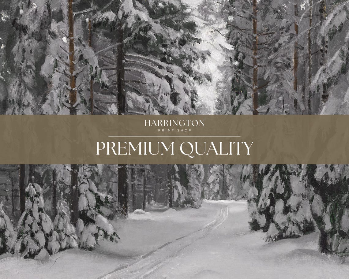 Moody Snowy Pine Forest Path Winter Landscape Vintage Art Poster - Image 3