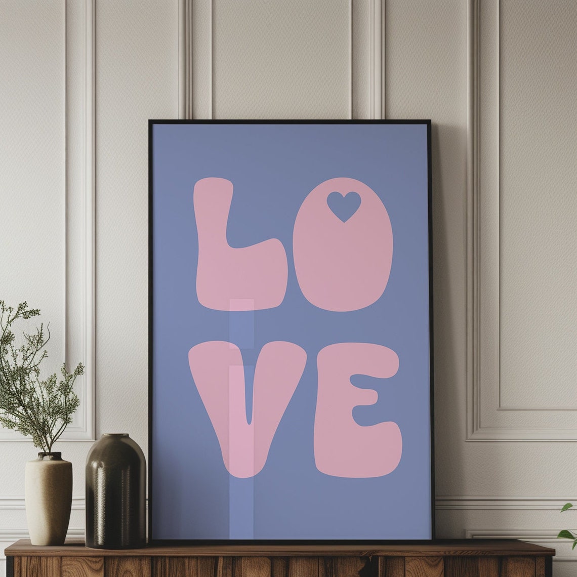 Pink LOVE Retro Bubble Typography Poster on Lavender Purple Background - Image 3
