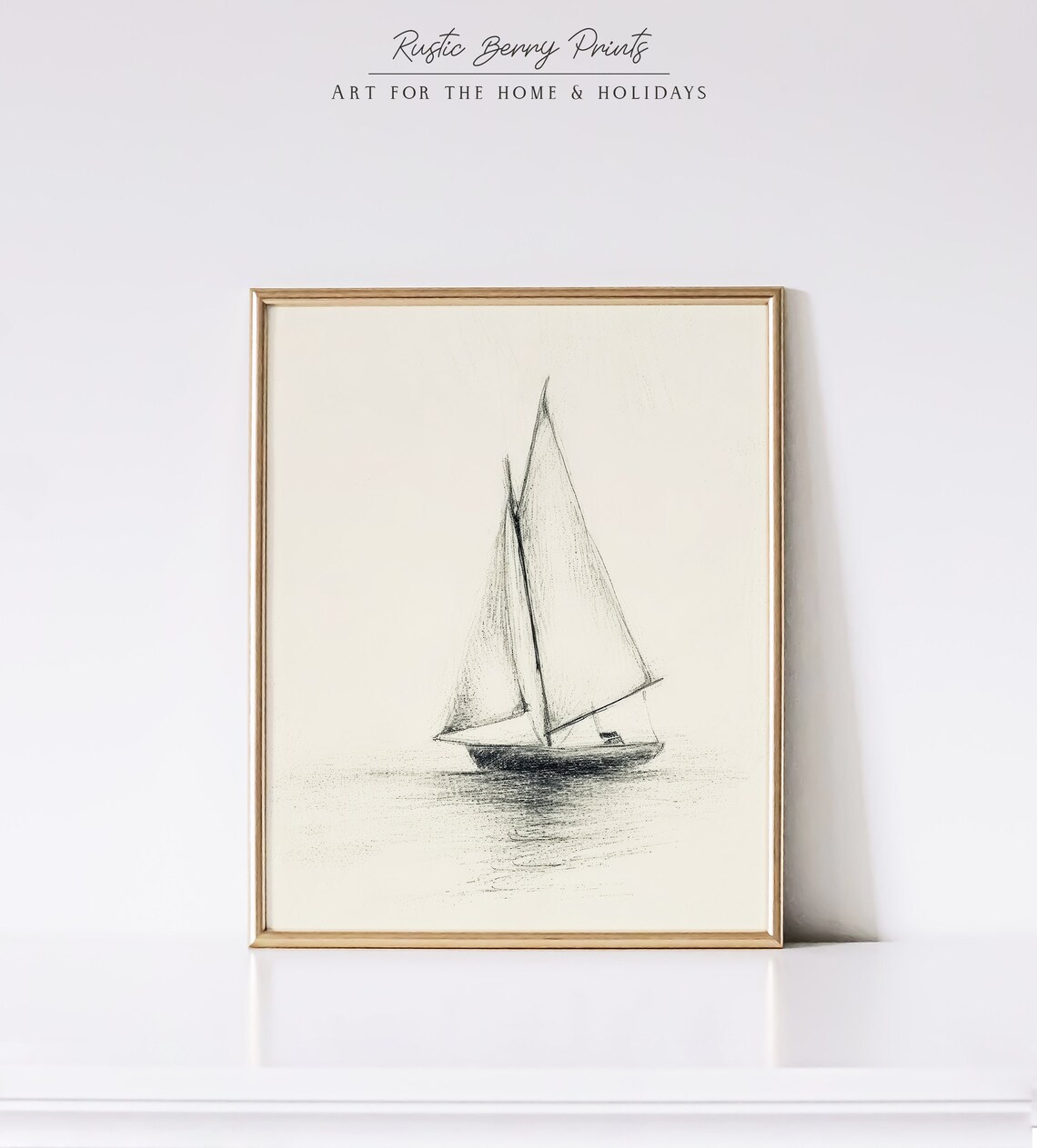 Sailboat Pencil Sketch Minimalist Nautical Line Drawing Coastal Art Print