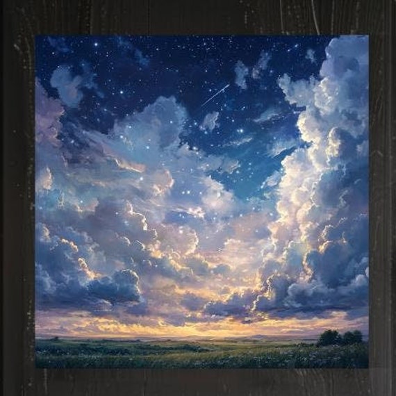 Mystical Sky Art Purple Blue Sky Wall Art Nature Wall Ready To Hang Mystical Home Decor Office Art Square Wall Arts