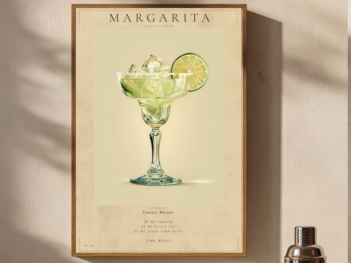 Margarita Classic Cocktail Recipe Illustration Bar Cart Poster