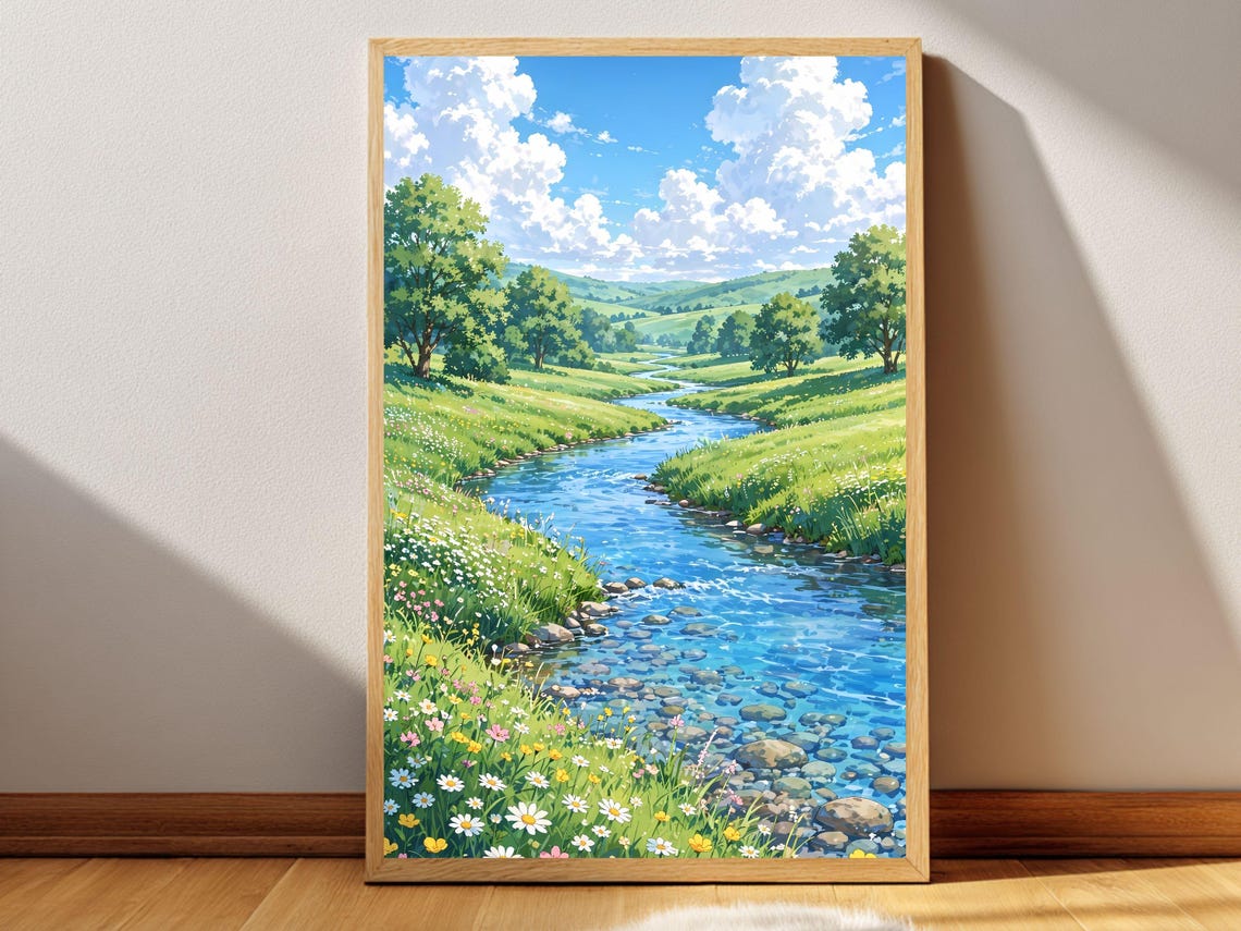 The River Begins Anime Landscape Poster Printable Wall Art Digital Download