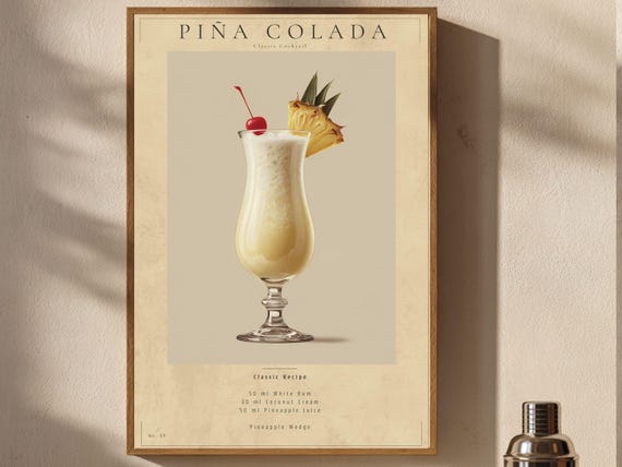 Pia Colada Poster Tropical Cocktail Wall Art Bar Cart Decor Printable Download