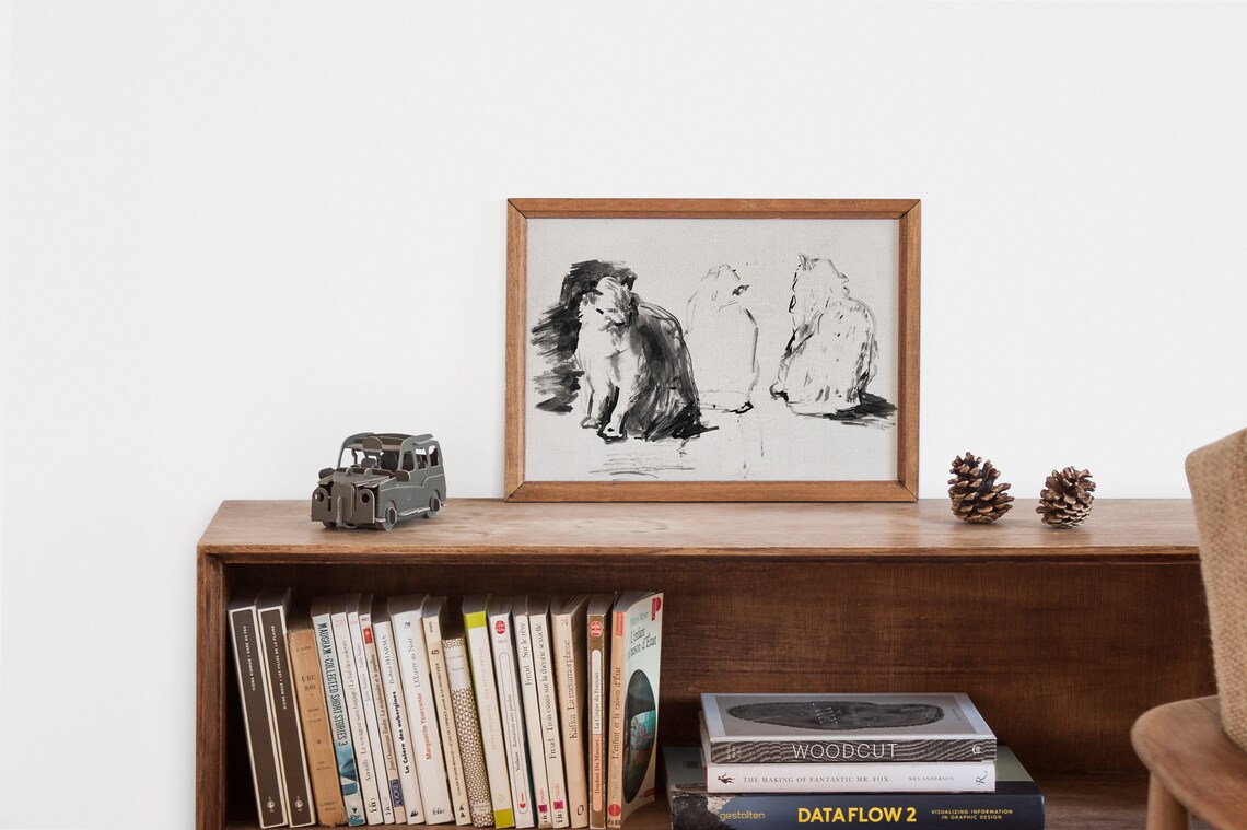 Ink Cat Studies Three Relaxed Cats Minimalist Sketch Art Poster - Image 2