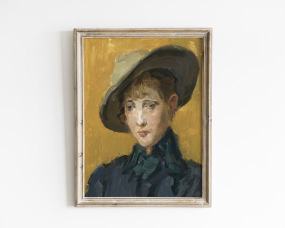 Eclectic Woman Portrait Wall Art Vintage Female Portrait Painting Abstract Wall Art Colorful Vintage Decor Bold Wall Decor