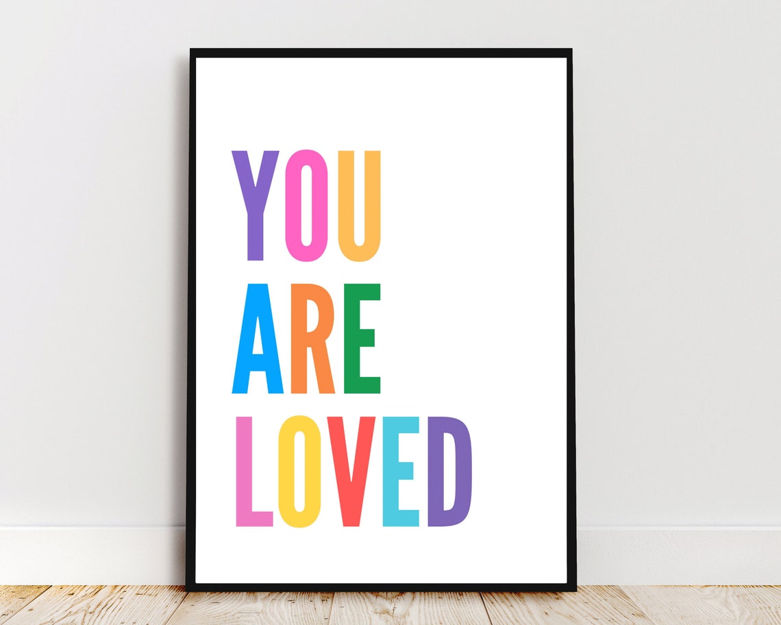 You Are Loved Rainbow Block Letters Positive Nursery Wall Poster - Image 3