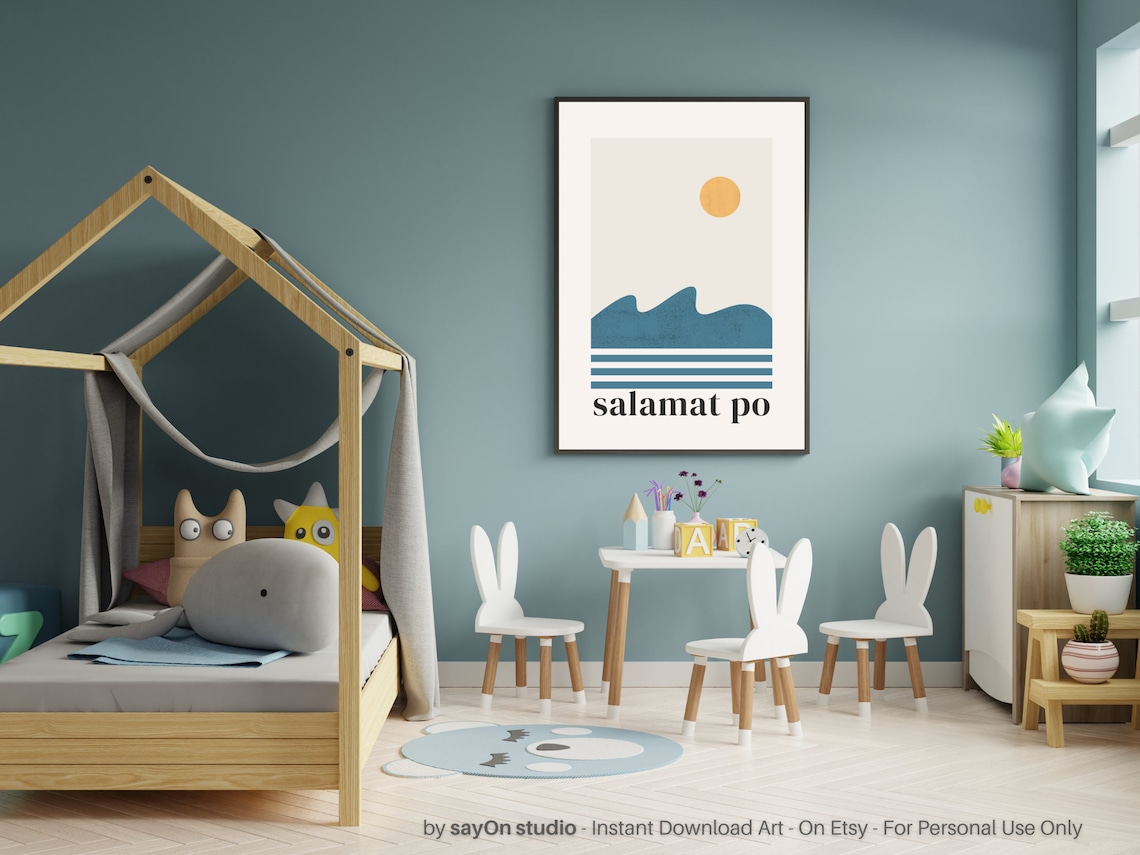 Filipino Salamat Po Thank You Minimalist Sun Sea Waves Quote Poster - Image 5