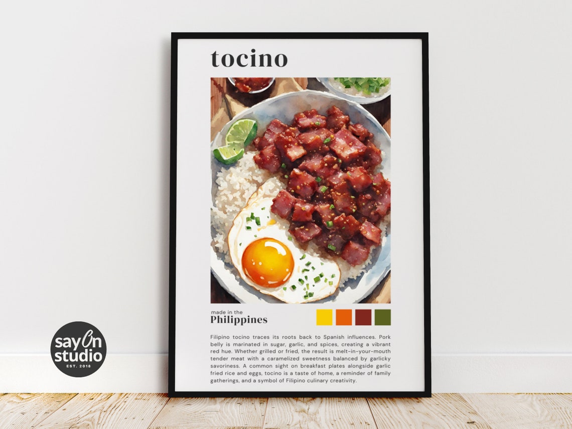 Filipino Tocino Sweet Pork Rice Egg Watercolor Kitchen Art Poster - Image 2