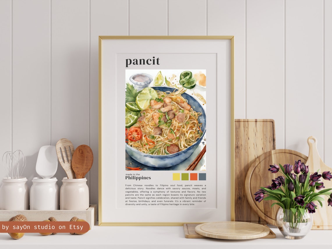 Filipino Festival Food Painting Pinoy Pancit Noodle Poster Aesthetic Kitchen Wall Decor Philippine Culture Art - Image 4