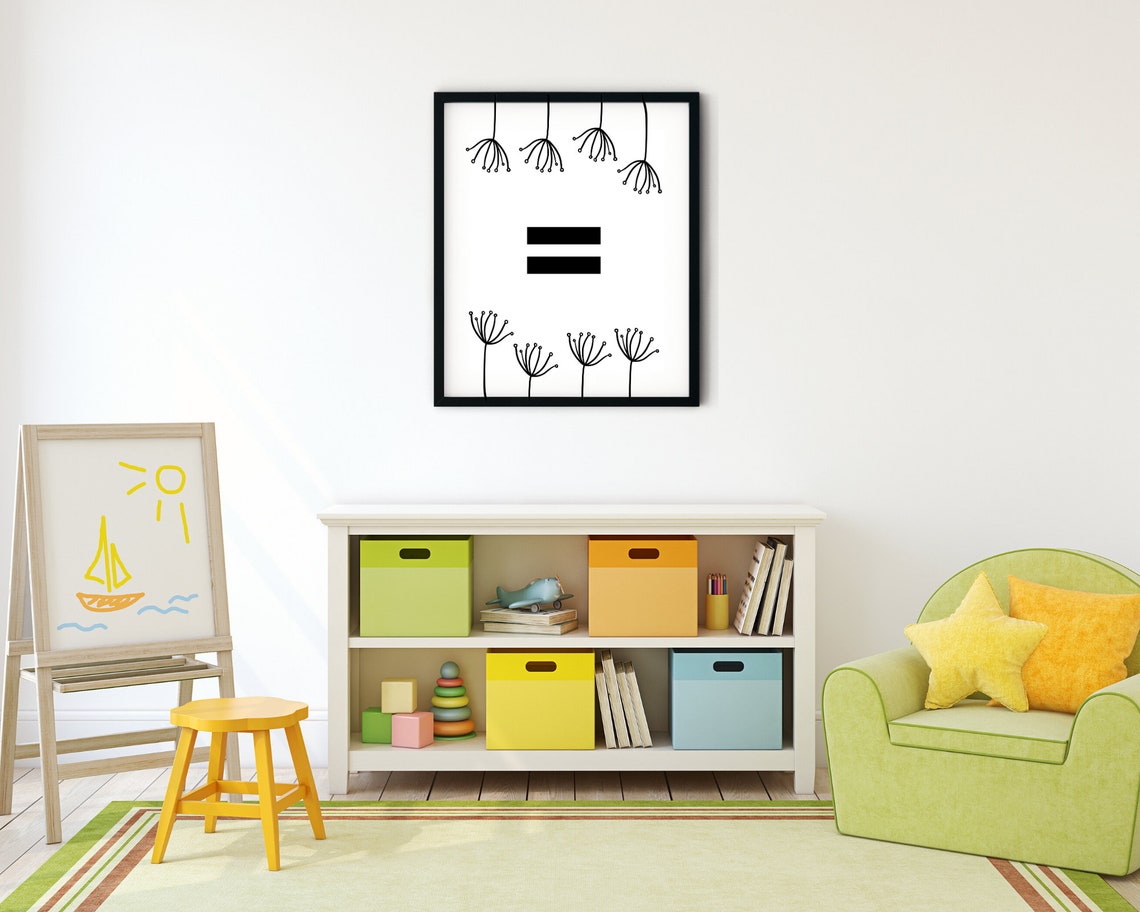 Equality Sign Dandelion Botanical Line Art Black White Poster - Image 4
