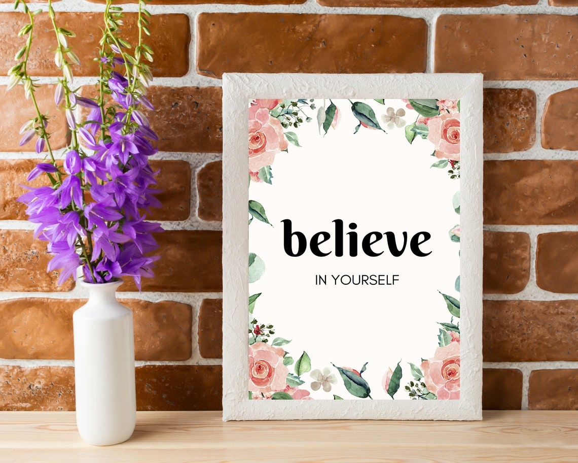 Believe in Yourself Floral Wreath Positive Affirmation Wall Poster - Image 2