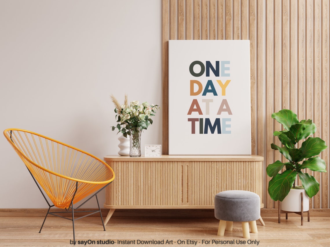 One Day At A Time Boho Rainbow Typography Motivational Quote Poster - Image 2