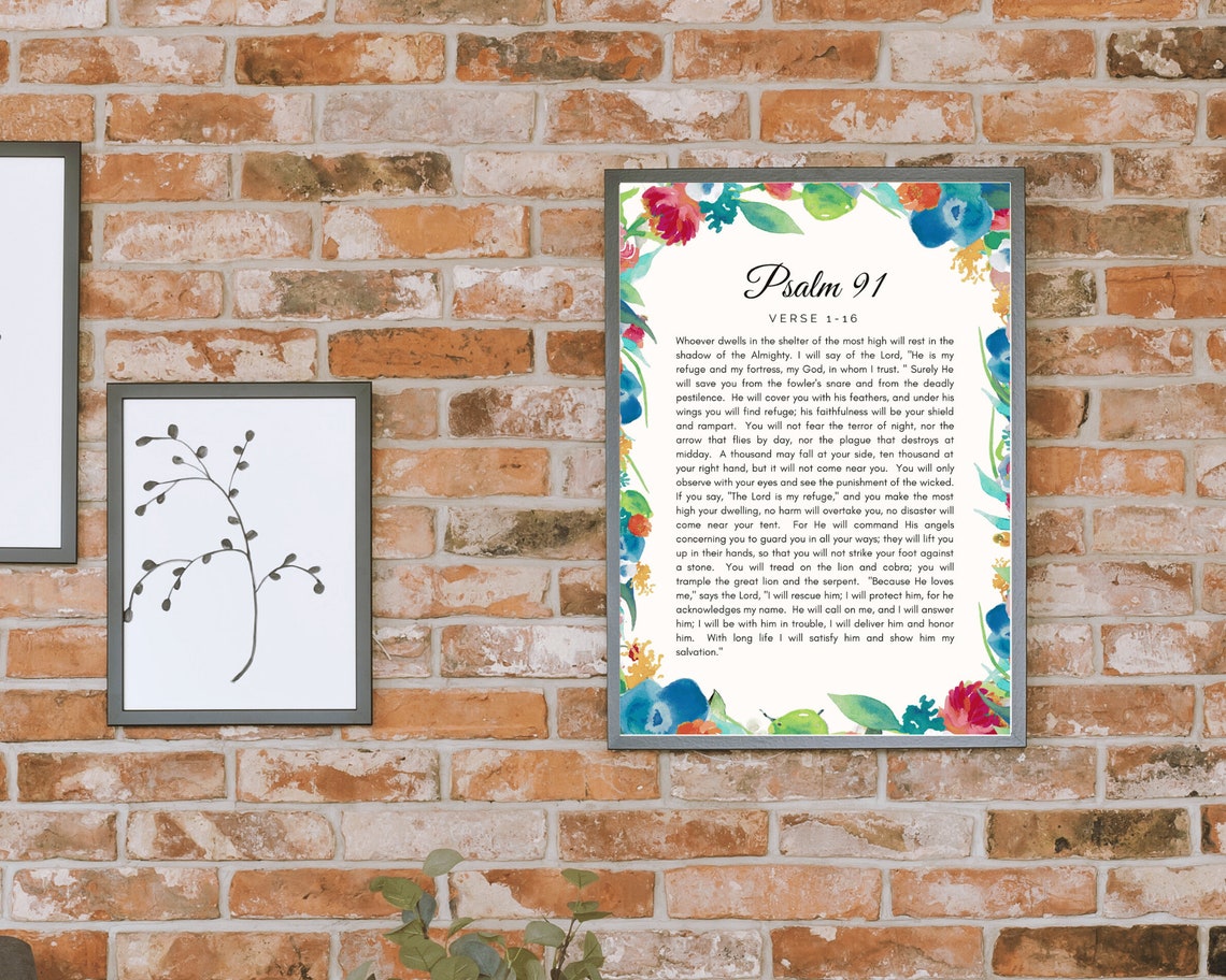 Psalm 91 Whole Chapter Watercolor Floral Scripture Bible Verse Poster - Image 2