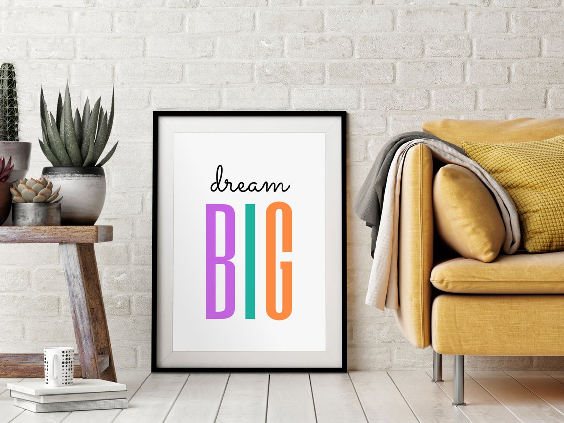 Dream Big Script and Colorful Bold Block Letters Minimalist Poster