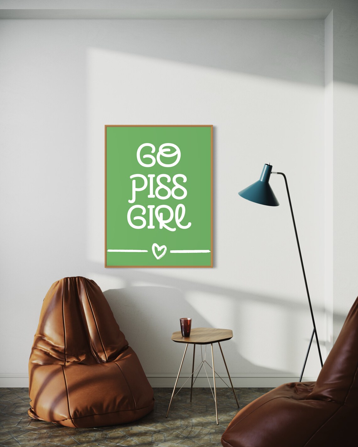 Go Piss Girl White Text Green Funny Bathroom Quote Art Poster - Image 2