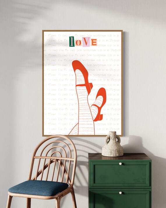 Love Block Letters Red High Heels Fashion Romance Art Poster