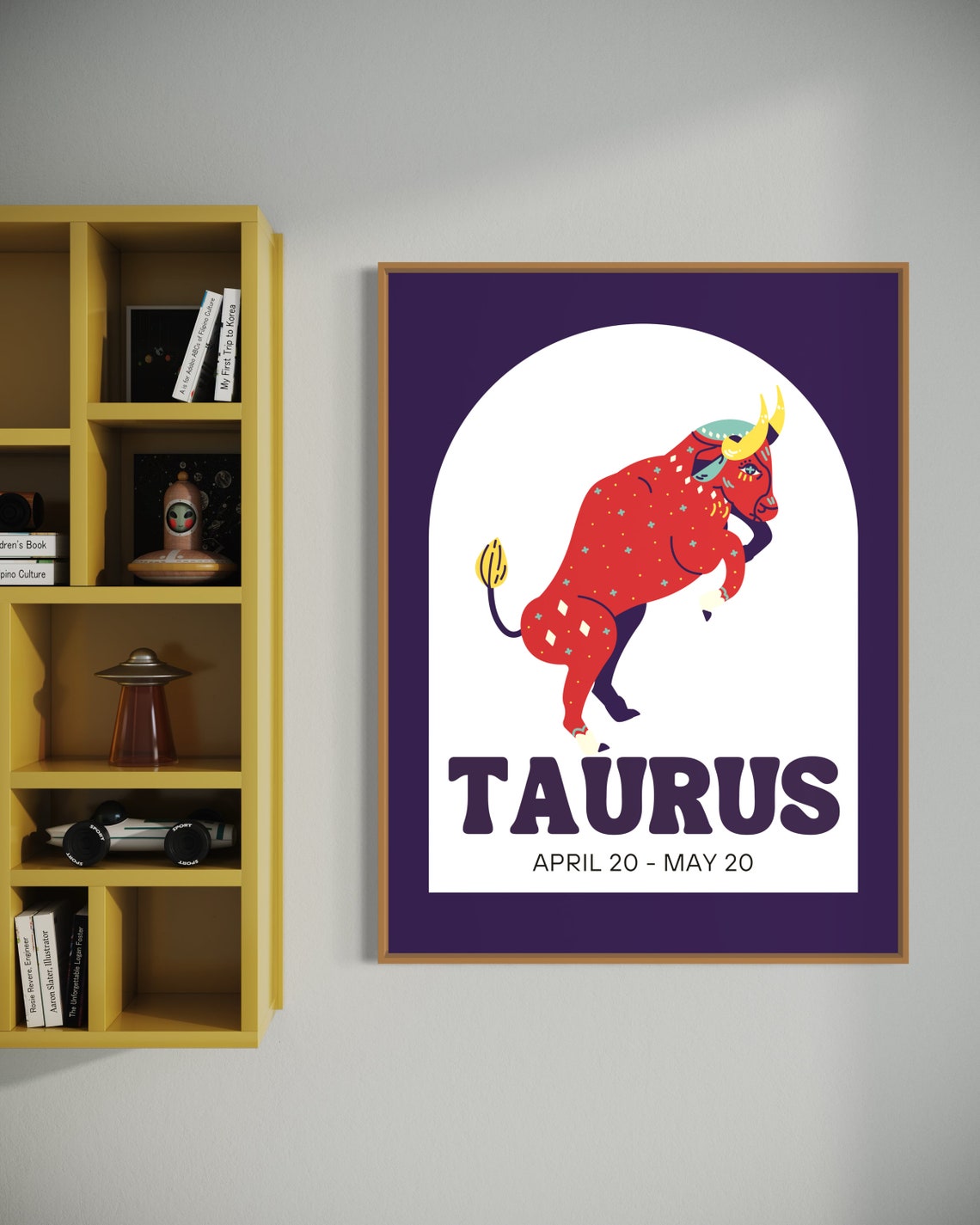 Taurus Wall Art Print Retro Zodiac Poster Retro Wall Decor Taurus Bull