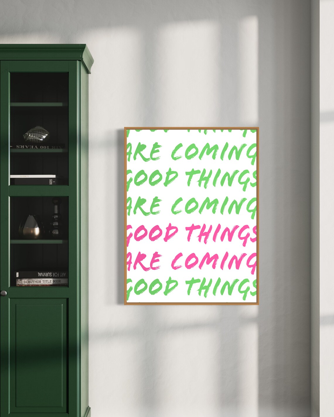 Good Things Are Coming Repeat Text Green Pink Brush Stroke Quote Poster - Image 3