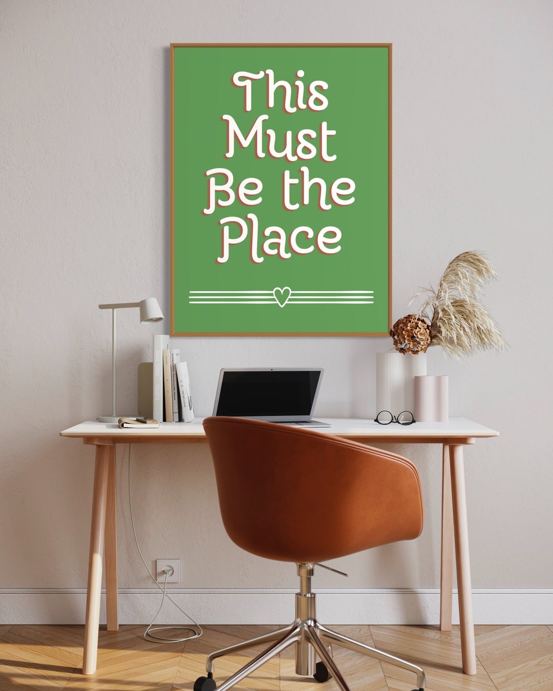 This Must Be The Place Green Retro Quote Poster With Heart Line Motif - Image 3