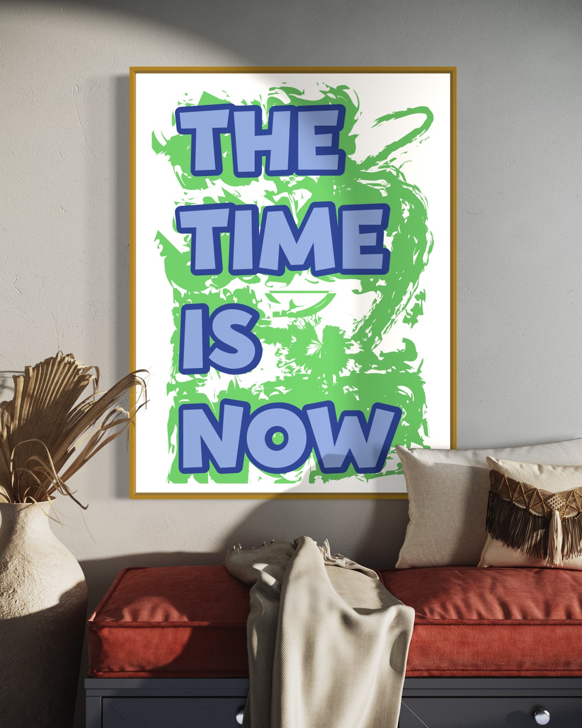 The Time Is Now Blue Bold Letters Green Splatter Motivational Poster - Image 2