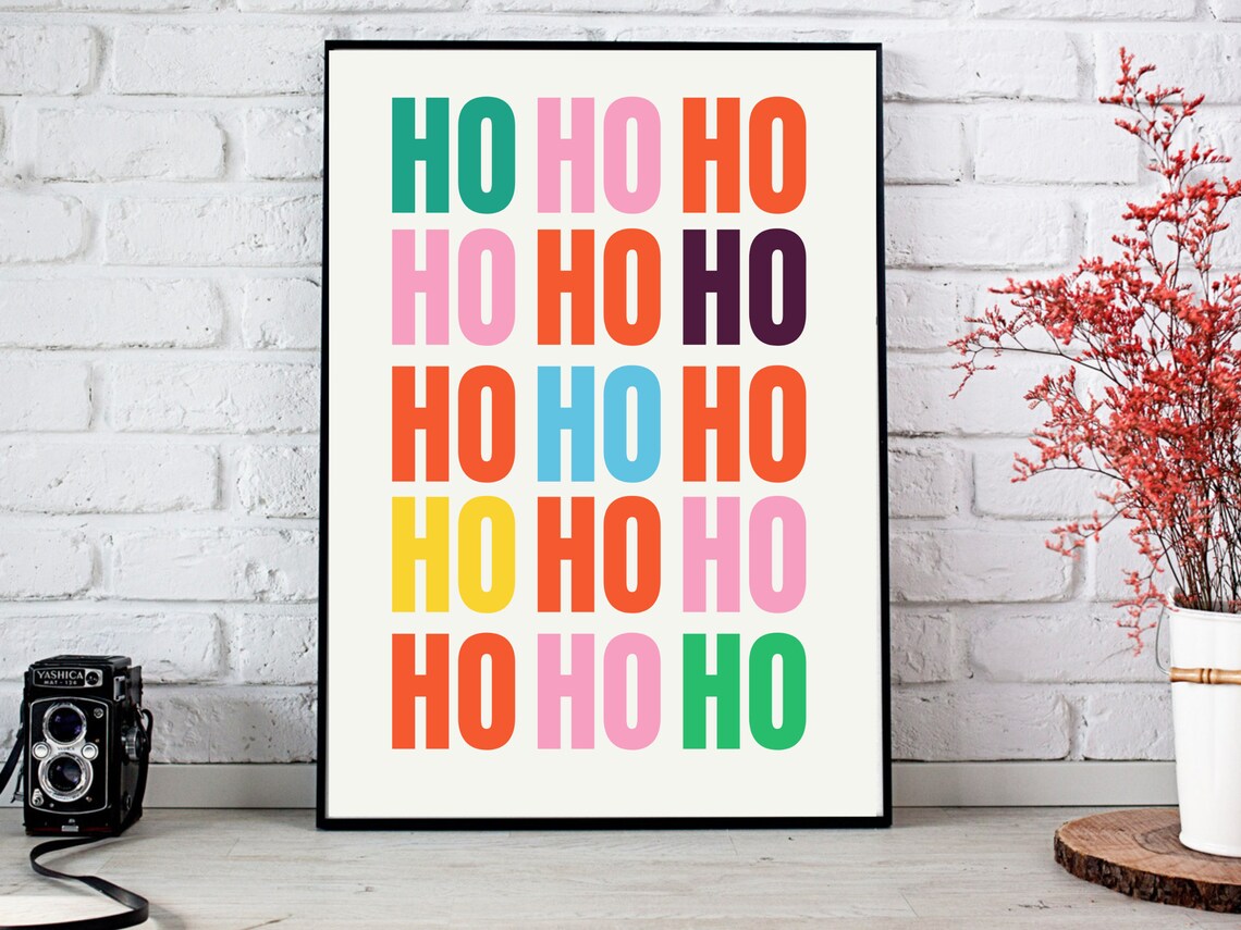 Ho Ho Ho Colorful Grid Typography Christmas Holiday Quote Poster - Image 2