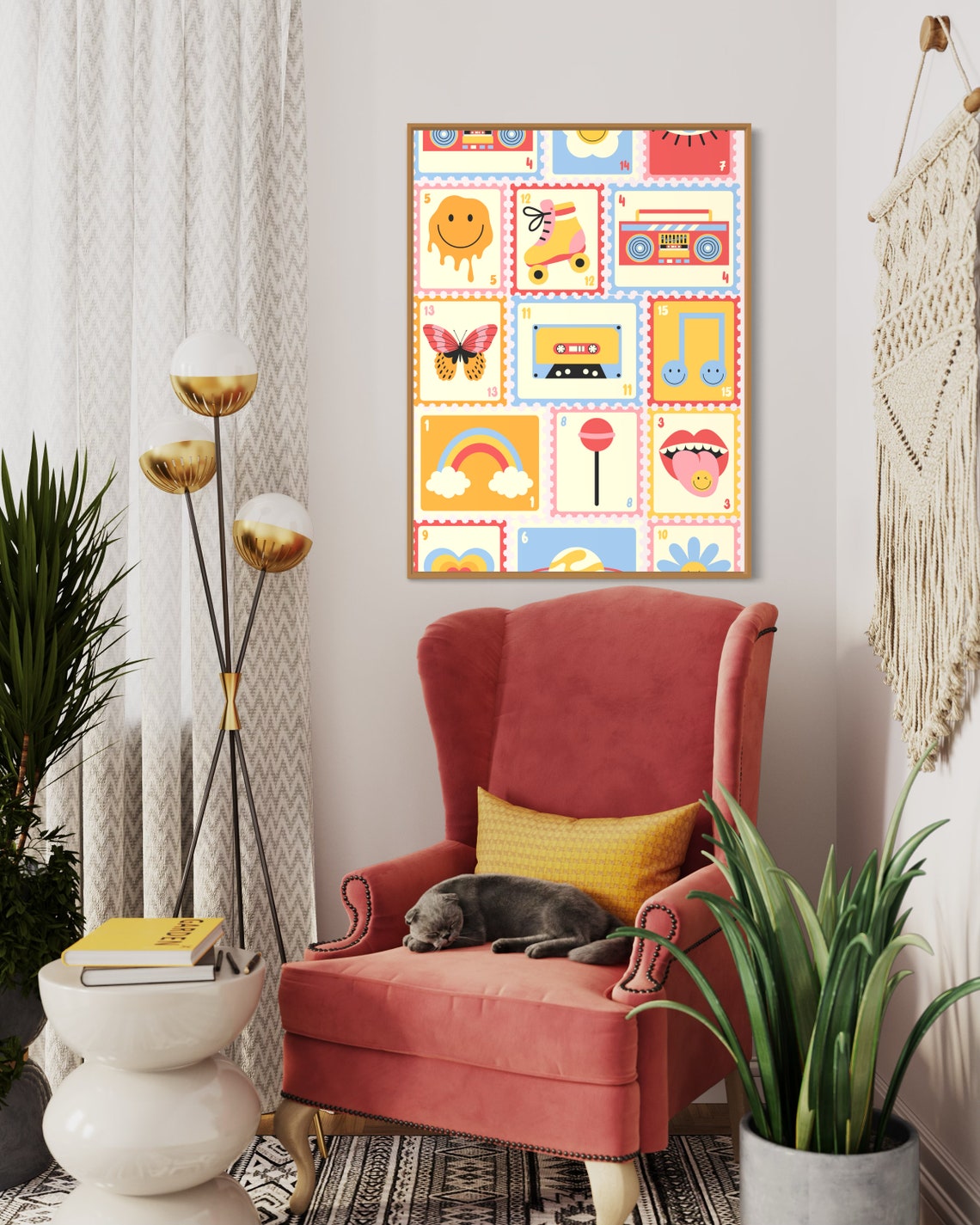 Retro Stamps Collage Groovy Nostalgic Pop Culture Art Poster - Image 4